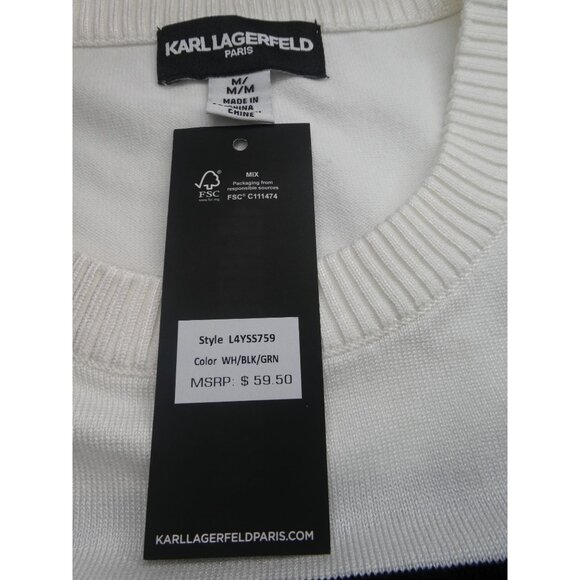 Karl Lagerfeld Women's Striped Logo Short Sleeve Sweater - Picture 3 of 3